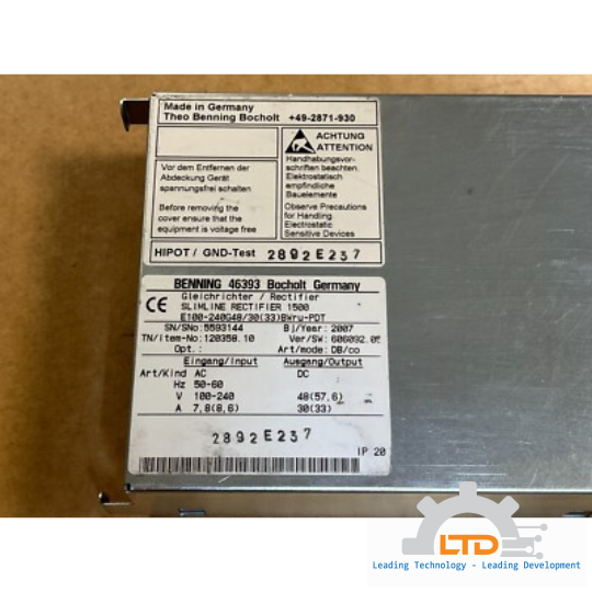 Bộ chỉnh lưu 120358 Tebechop E100240 G48/30(33) B SlimLine 1500 Rectifier BENNING Việt Nam