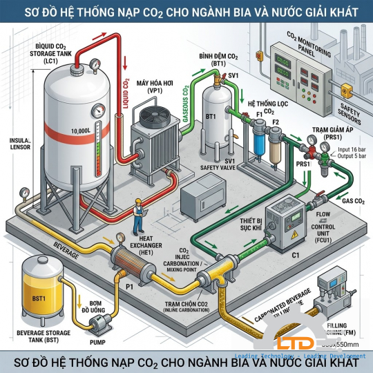 Lợi ích chính của CO2 trong ngành thực phẩm? Vì sao cần nạp CO2 cho thực phẩm? LTĐ Cung cấp giải pháp nạp CO2 cho ngành thực phẩm